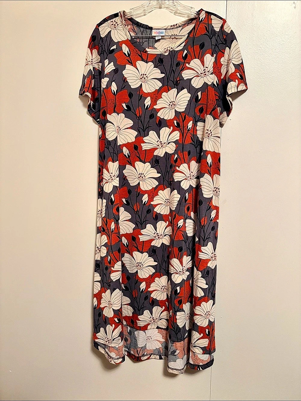LuLaRoe Carly Swing Dress Floral Maxi Gray & Red Large